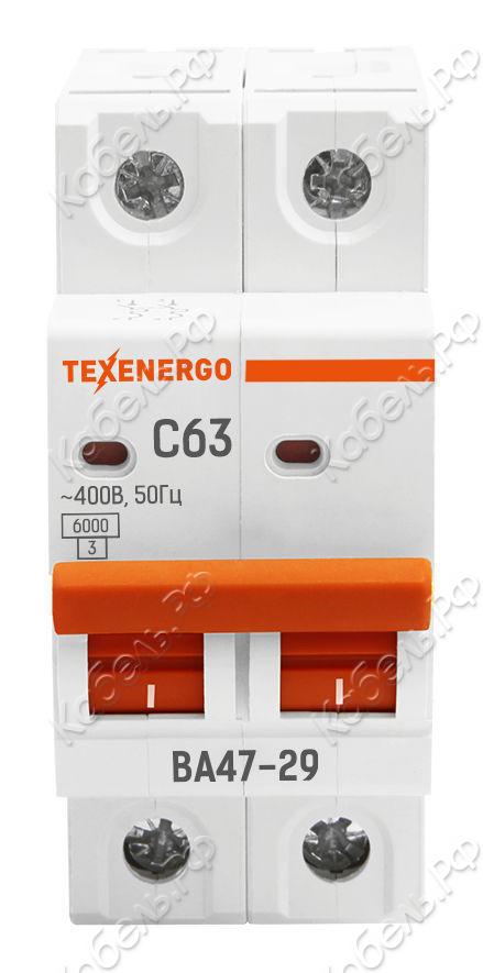 Изображение товара Выключатель автоматический ВА47-29 2P 63А 6кА (C) TEXENERGO TAM24C63-1