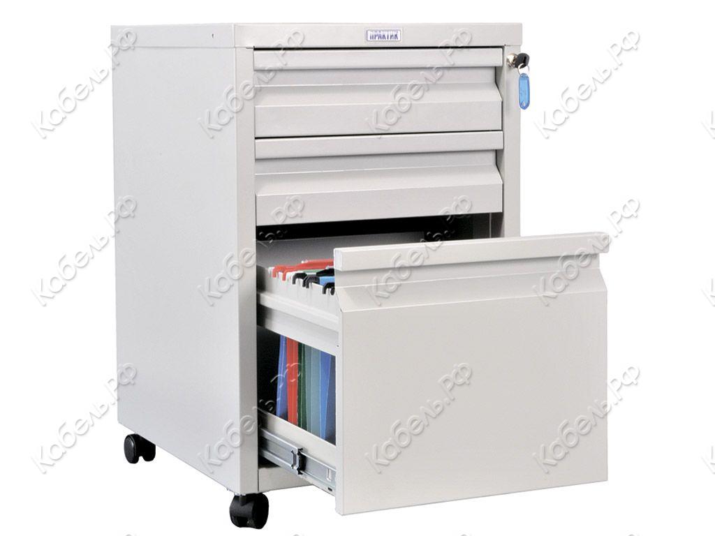 Изображение товара Тумба для документов ПРАКТИК с колесами, металлическая, 3 ящика, Россия