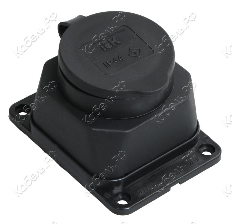 Изображение товара Розетка настенная РБ13-1-0м с защитной крышкой IP44 ОМЕГА IEK PKR11-016-2-K02