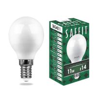 Лампа светодиодная SBG4511 шар G45 E14 11W 4000K (10шт/уп) SAFFIT 55138