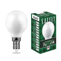 Лампа светодиодная SBG4507 шар G45 E14 7W 4000K (10шт/уп) SAFFIT 55035
