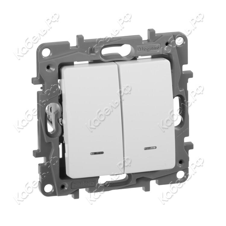 Изображение товара Выключатель ETIKA 2-клавишный с/у с индик. 10АХ 250В белый Legrand 672204