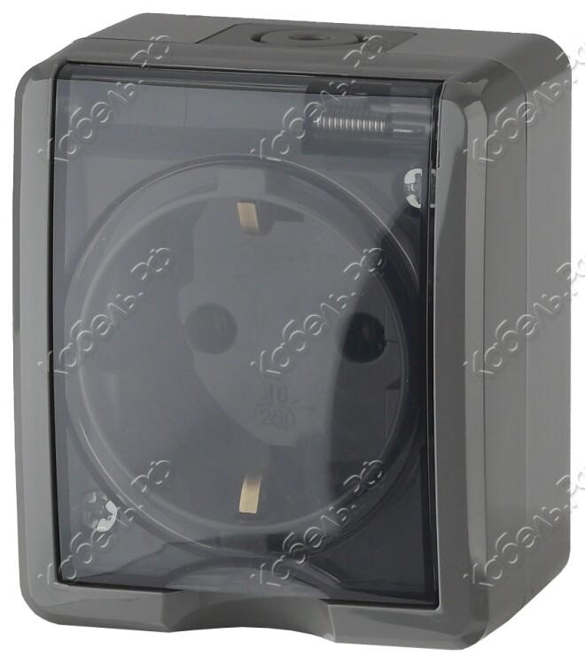 Изображение товара Розетка открытой установки ЭРА Эксперт 11-2401-03 1-местная 16А IP54 серый