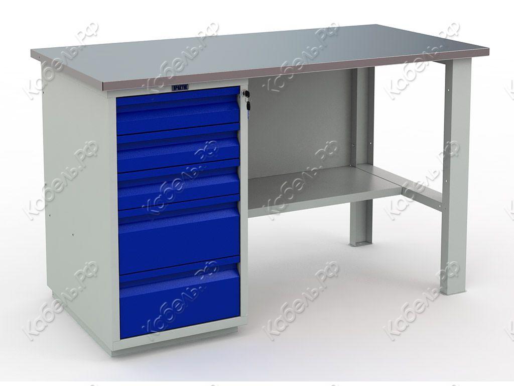 Изображение товара Верстак Profi №401 ПРАКТИК — промышленный напольный с полками для мастерских и гаражей