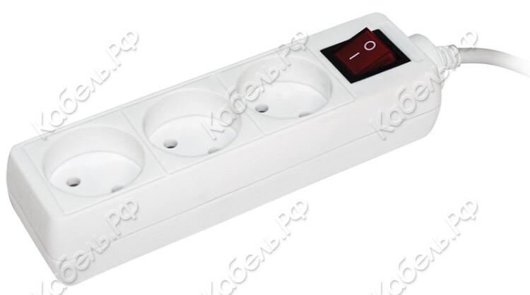 Изображение товара Удлинитель 3 гнез. 3м без заземл. с выкл. 10А IP20 УЗК ПВС 2х0,75мм2 IEK WYP10-06-03-03-K-N