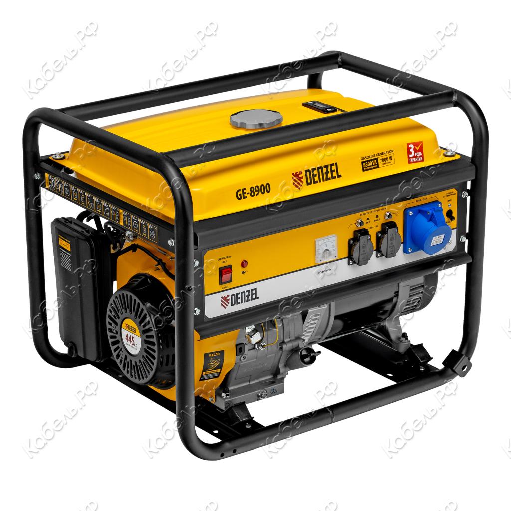 Изображение товара Генератор бензиновый Denzel GE 8900 8,5кВт 220В 50Гц 25л ручной стартер