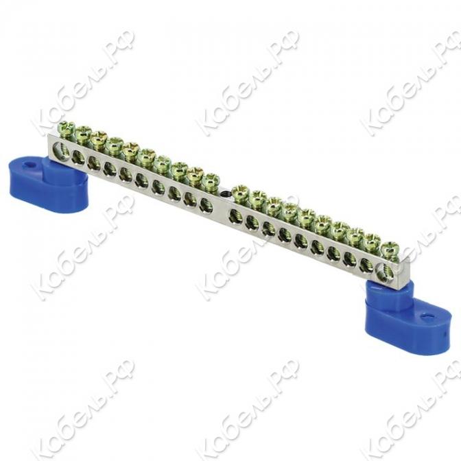 Изображение товара Шина "0" N (6х9мм) 20 отв. цинк 2 синих угловых изолятора PROxima EKF sn1-63-20-2