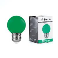 Лампа светодиодная LB-37 шар G45 E27 1W Зеленый (10шт/уп) Feron 25117