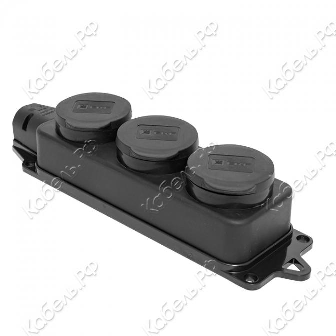 Изображение товара Розетка трехместная с защитной крышкой 230В 2P+PE 16A IP44 каучуковая EKF RPS-015-16-230-44