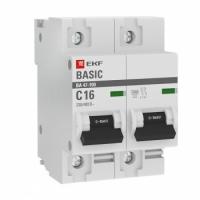 Автоматический выключатель 2P 16А (C) 10kA ВА 47-100 EKF mcb47100-2-16C-bas