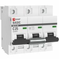 Автоматический выключатель 3P 25А (C) 10kA ВА 47-100 EKF mcb47100-3-25C-bas