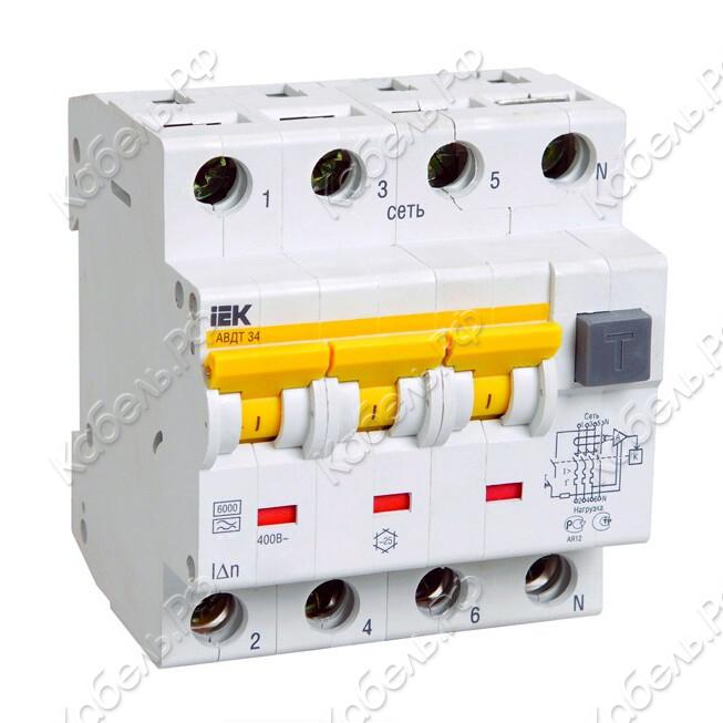 Изображение товара Дифференциальный автомат АВДТ 34 3п+N 10А 30мА IEK MAD22-6-010-C-30