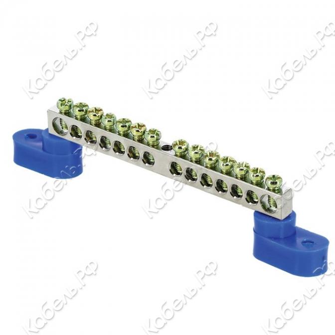 Изображение товара Шина "0" N (6х9мм) 14 отв. цинк 2 синих угловых изолятора PROxima EKF sn1-63-14-2