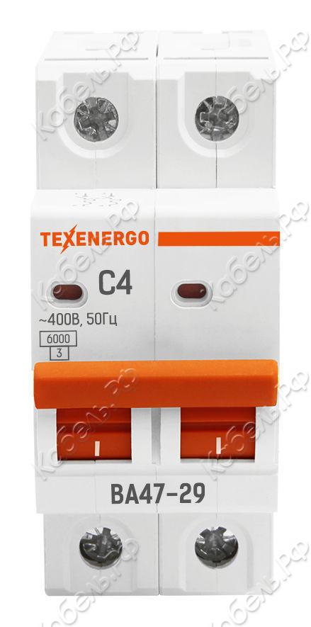 Изображение товара Выключатель автоматический ВА47-29 2P 4А 6кА (C) TEXENERGO TAM24C04-1