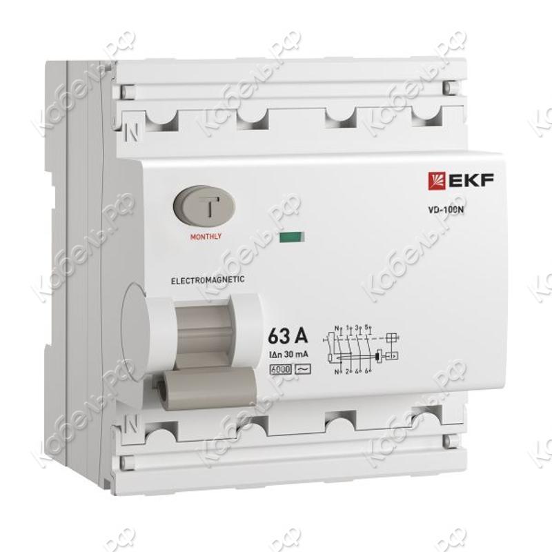 Изображение товара Выключатель дифференциальный EKF PROximа ВД-100N 4п 63А 30мА тип АС 6кА E1046M6330