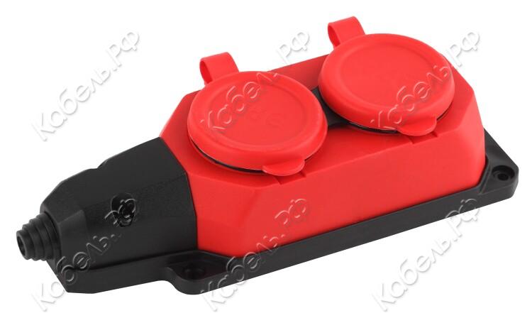 Изображение товара Колодка 2 гнезд с заземлением 16А IP44 каучук красный ЭРА Б0044551