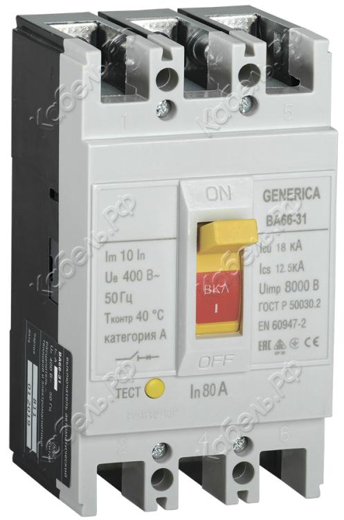 Изображение товара Автоматический выключатель ВА66-31 3Р 80А 18кА IEK SAV10-3-0080-G для промышленной и бытовой электр