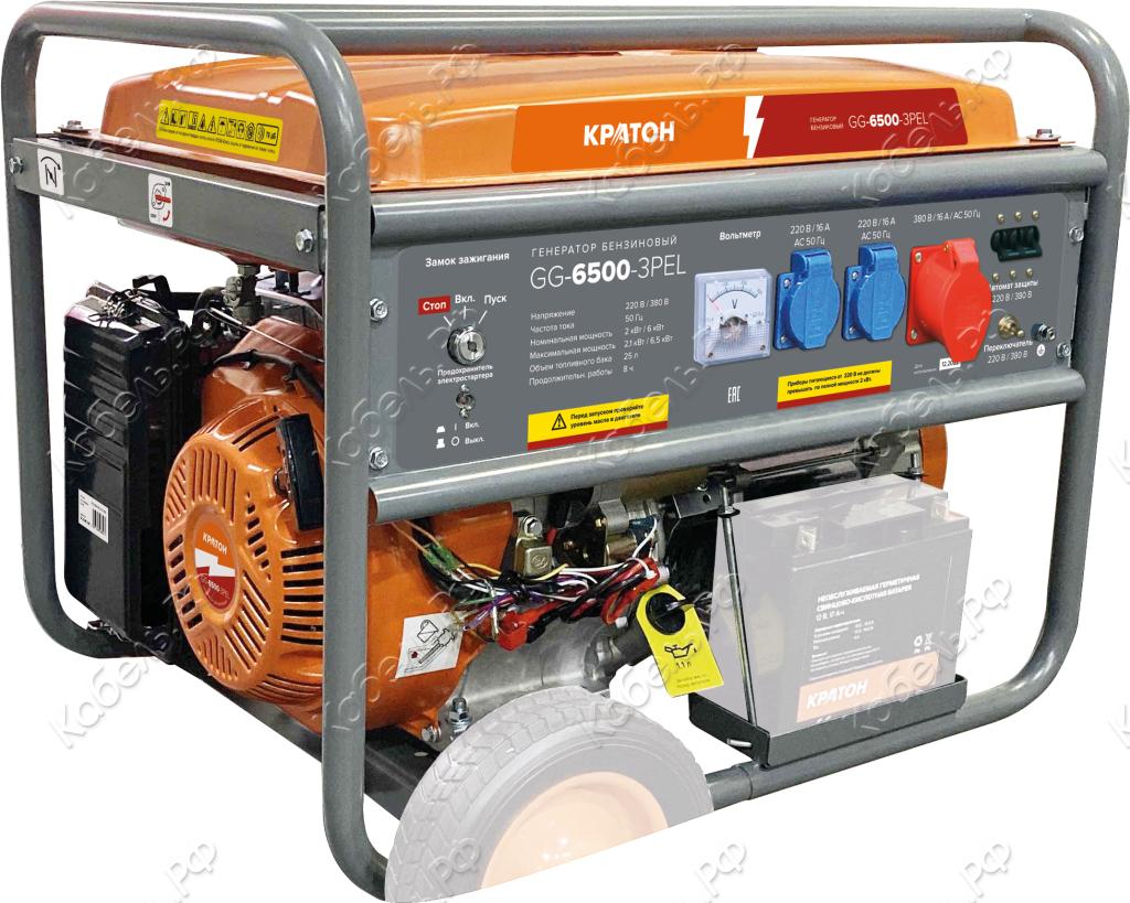 Изображение товара Генератор бензиновый GG-6500-3РЕЛ Кратон мощность 6 кВт для дома стройки и отдыха