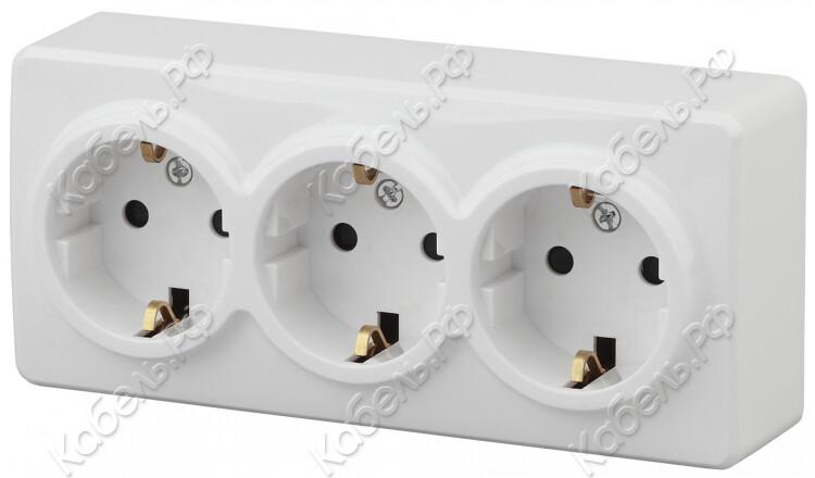 Изображение товара Розетка Schuko Эксперт 11-2208-01, 3-местная открытая установка, 16А 250В, белая