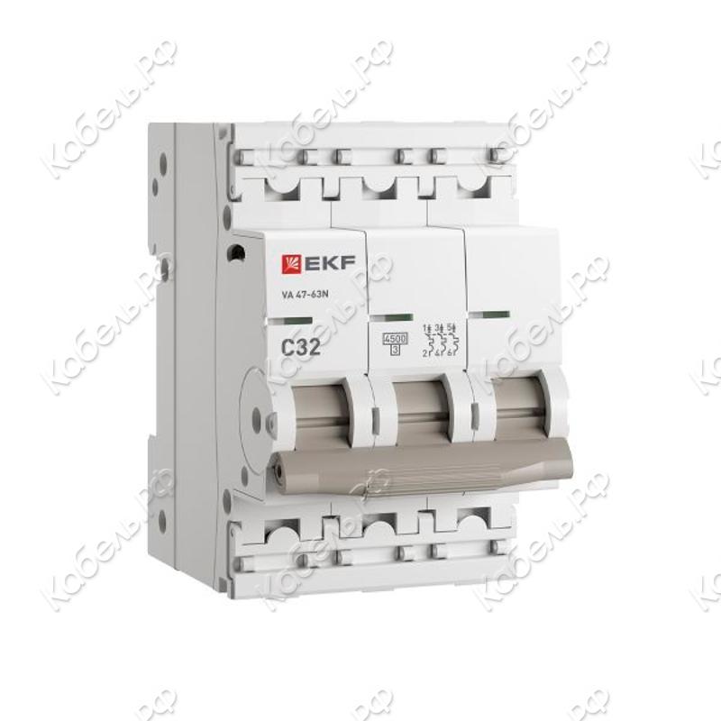 Изображение товара Выключатель автоматический EKF PROxima ВА 47-63N 3P 32А C 4,5 кА M634332C