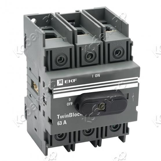 Изображение товара Рубильник 63A 3P с рук. управ. прямой устан. TwinBlock EKF tb-63-3p-f