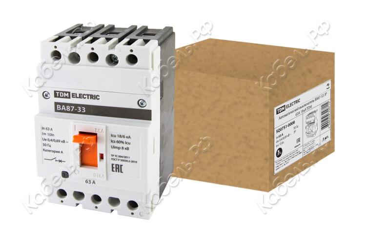 Изображение товара Автоматический выключатель ВА87-33 3Р 63А 18кА TDM Electric SQ0751-0008
