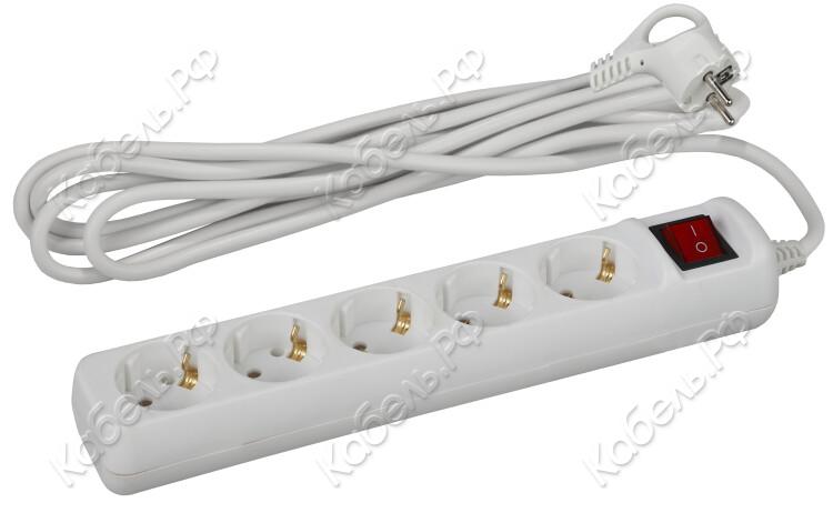 Изображение товара Удлинитель 5 гнезд 3 метра заземление выключатель IP20 ЭРА Б0028382