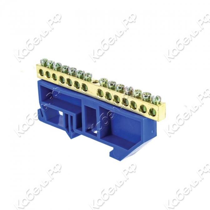 Изображение товара Шина "0" N (8х12мм) 14 отв. латунь синий изолятор на DIN-рейку PROxima EKF sn0-125-14-d