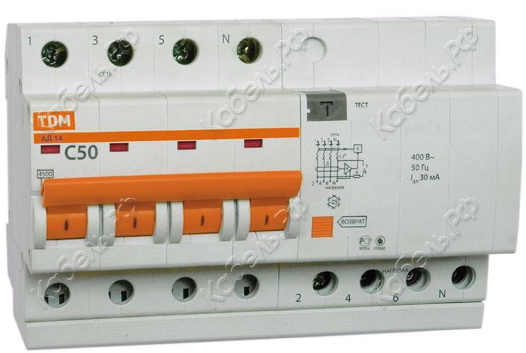 Изображение товара Дифференциальный автомат АД14 4Р 32А 30мА TDM Electric SQ0204-0036