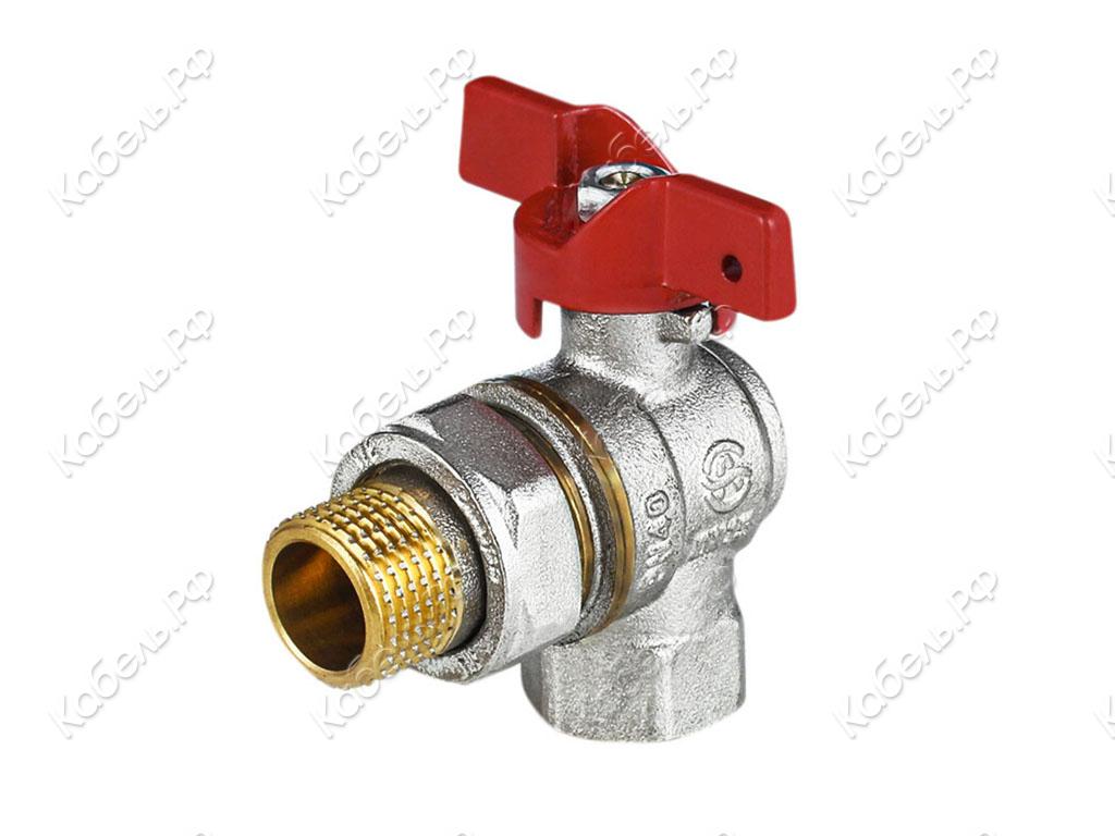 Изображение товара Кран шаровой латунь никель угловой 1011 Euro Ду20 Ру30 ВР/Американка G 3/4" Aquasfera