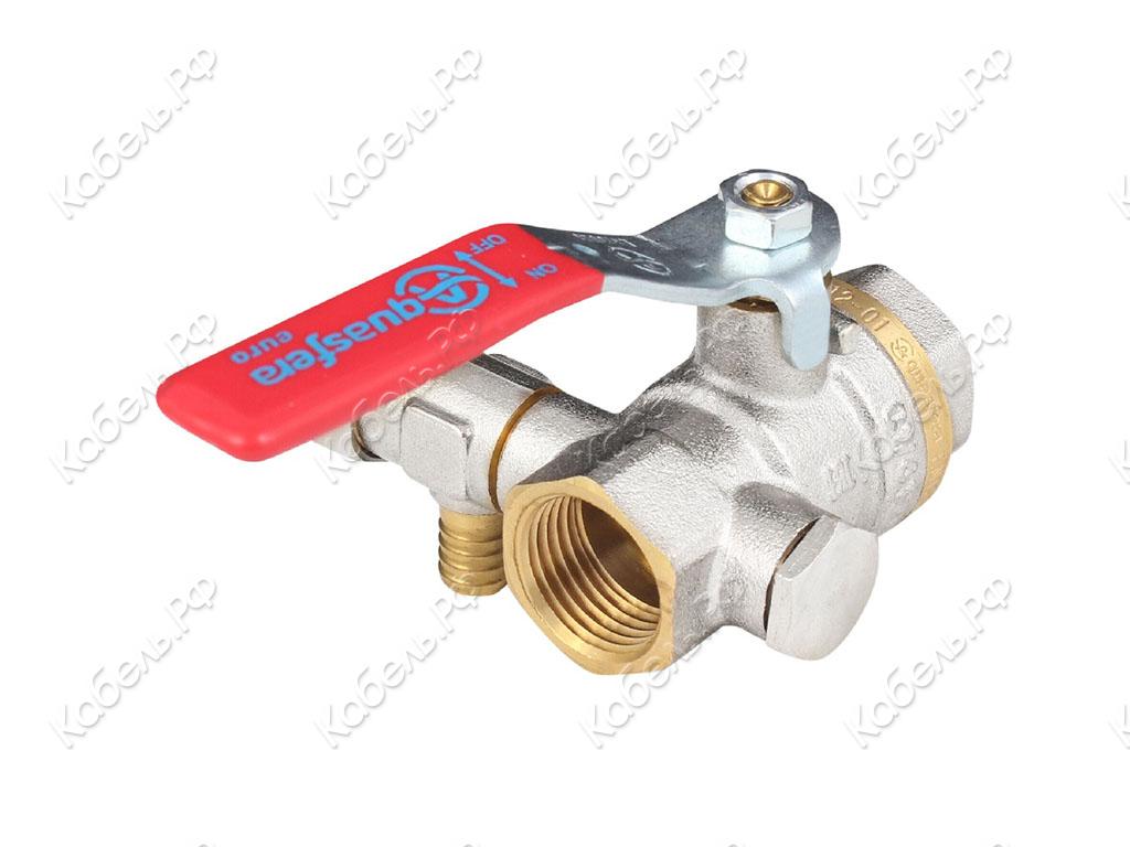 Изображение товара Кран шаровой латунь никель со спускником Ду20 Ру30 G1/2" Aquasfera