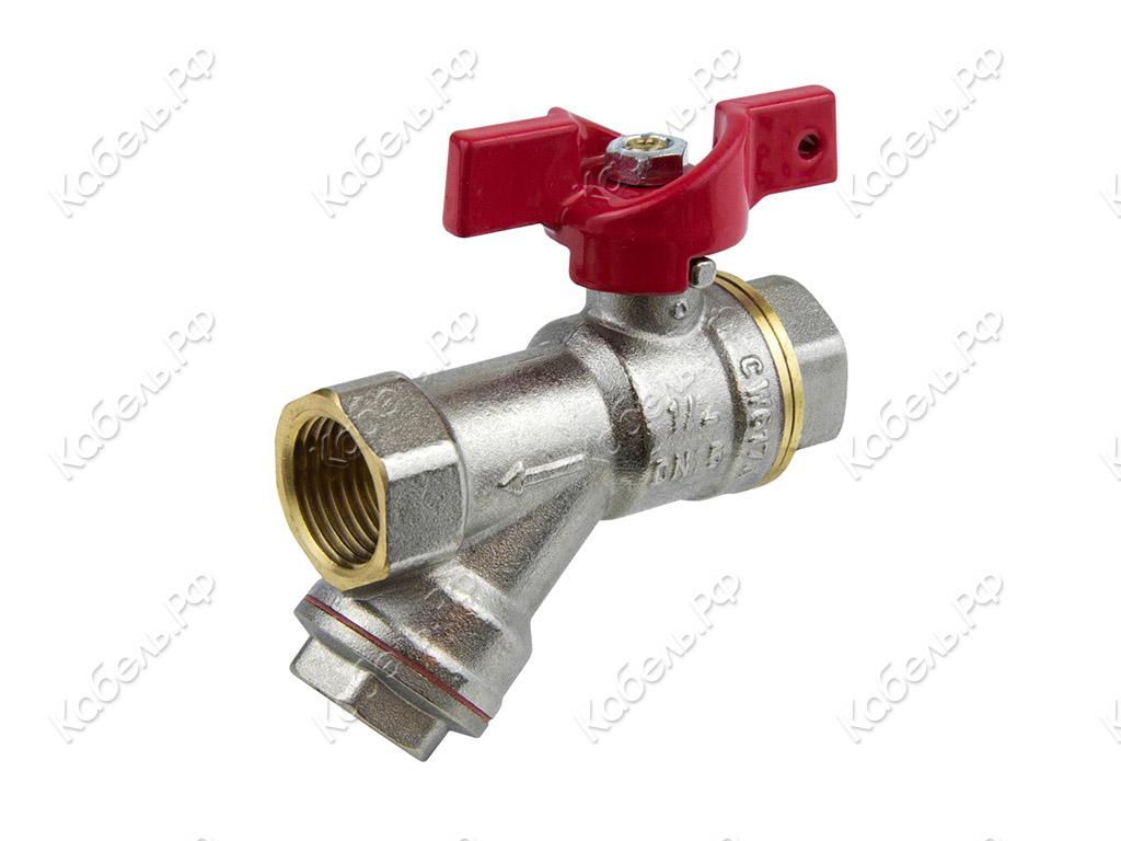 Изображение товара Кран-фильтр шаровой латунный никель 1015 Euro Ду15 Ру40 Aquasfera