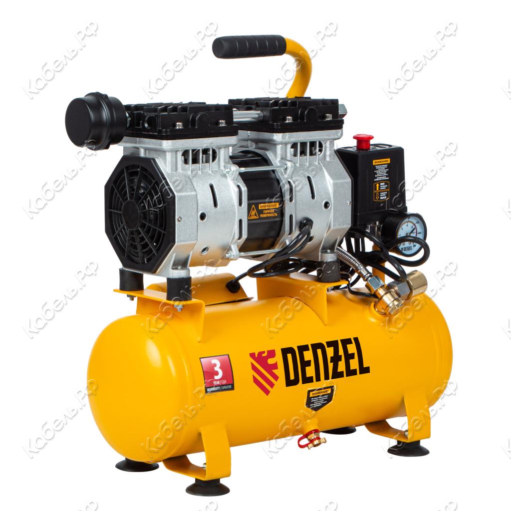 Изображение товара Компрессор безмасляный Denzel DLS 650/10 малошумный 650Вт 120л/мин ресивер 10л 58021