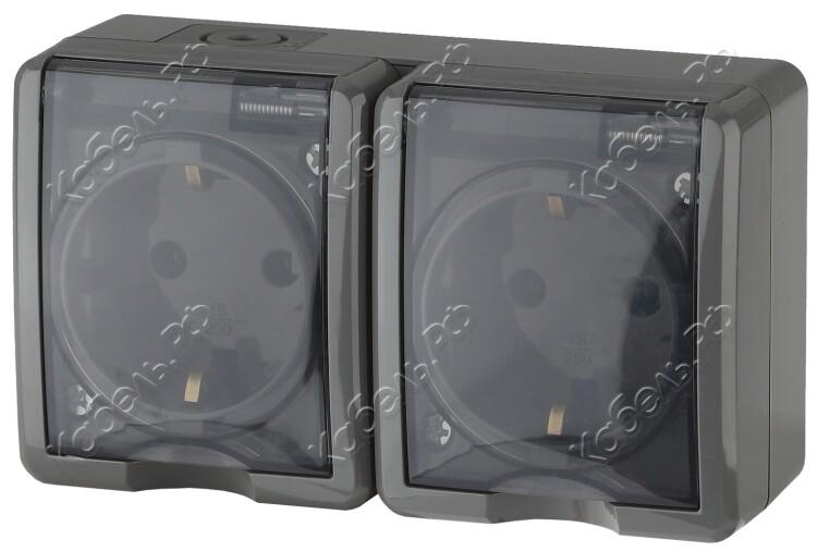 Изображение товара Розетка Эксперт 11-2403-03 2-местная о/у 16АХ-250В 2х2Р+Е IP54 серый ЭРА Б0020717