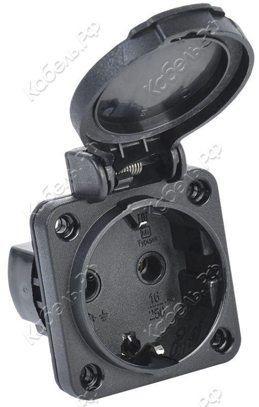 Изображение товара Розетка панельная IEK MAGNUM 2P+PE 16А IP54 РП14-3 с защ. крышкой с заземл. черный PSN71-016-3-2-54-K02