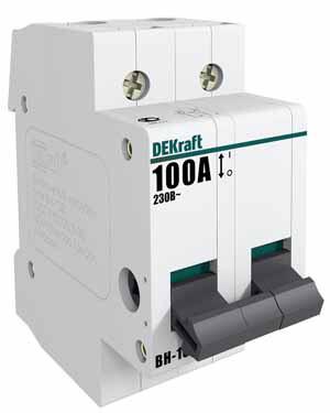 Изображение товара Выключатель нагрузки 2Р 100А ВН-102 DEKraft мини-рубильник модульный