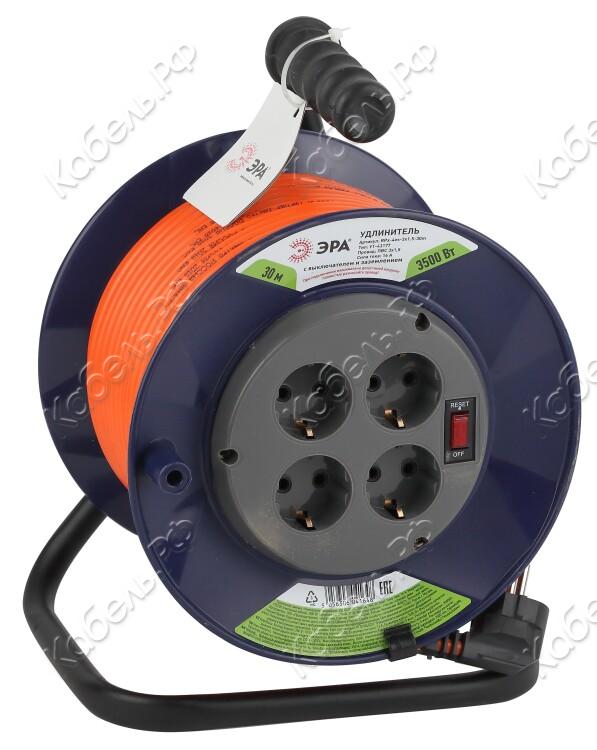 Изображение товара Удлинитель на пласт. катушке 4 гнез. 30м с заземл. 16А IP20 ПВС 3х1,5мм2 ЭРА Б0043056