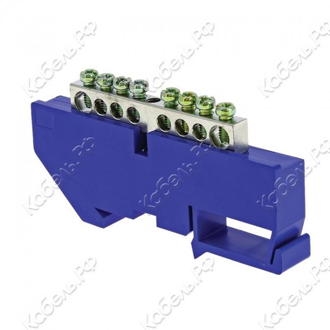 Изображение товара Шина "0" N (6х9мм) 8 отв. цинк синий изолятор на DIN-рейку PROxima EKF sn1-63-08-d