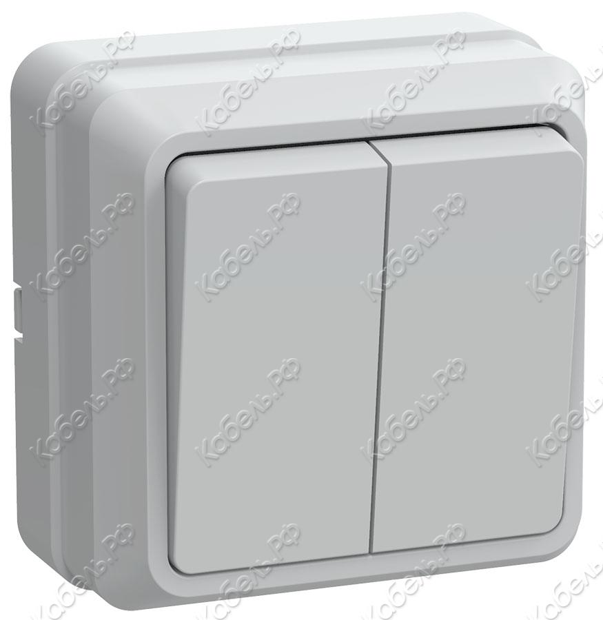 Изображение товара Выключатель 2-клавишный для открытой установки ВС20-2-0-ОБ 10А ОКТАВА белый IEK EVO20-K01-10-DC