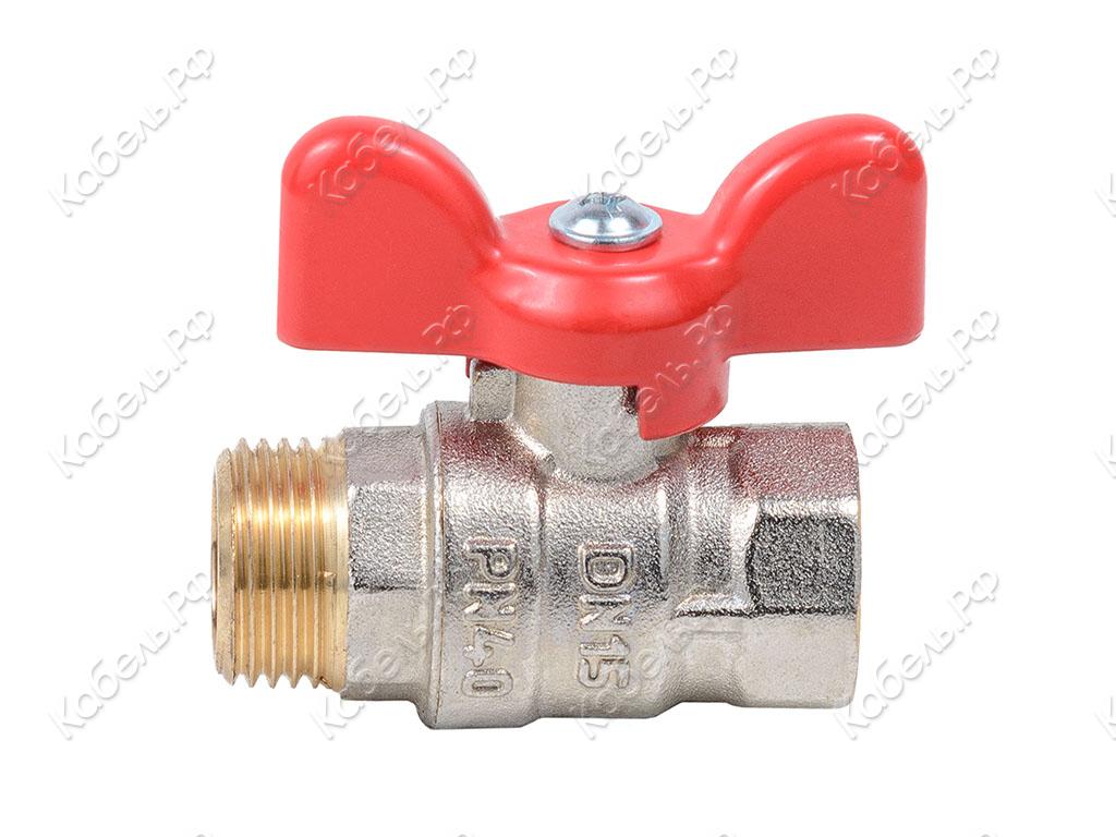 Изображение товара Кран шаровой латунь никель стандарт Ду 20 Ру40 ВР/НР бабочка Dist Н322Б