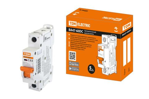 Изображение товара Автоматический выключатель ВА47-60DC 1P 63А 6кА х-ка С TDM Electric SQ0223-1017