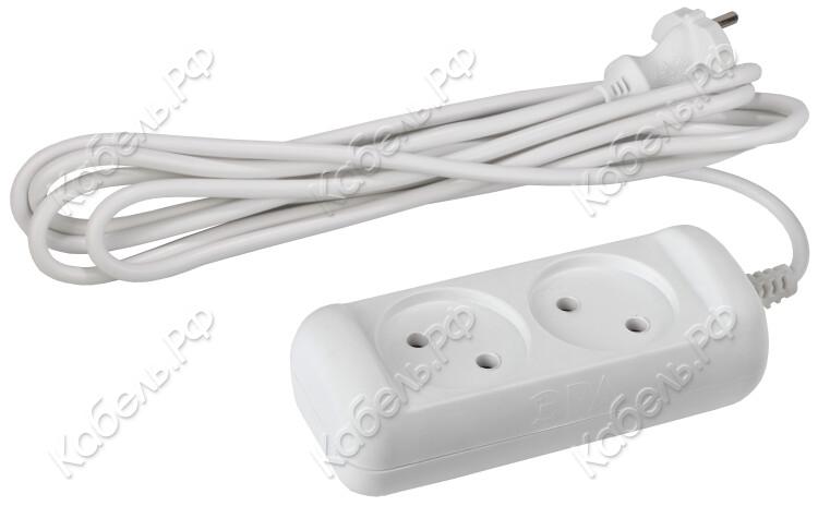 Изображение товара Удлинитель без заземления 2 розетки 3 метра IP20 ПВС 2х1мм2 ЭРА Б0028360