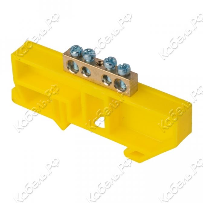 Изображение товара Шина "0" N (6х9мм) 4 отв. латунь желтый изолятор на DIN-рейку PROxima EKF sn0-63-04-dz