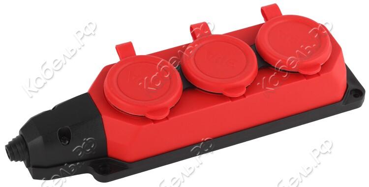 Изображение товара Колодка 3 гнездо с заземлением 16А IP44 каучук красный ЭРА Б0044552