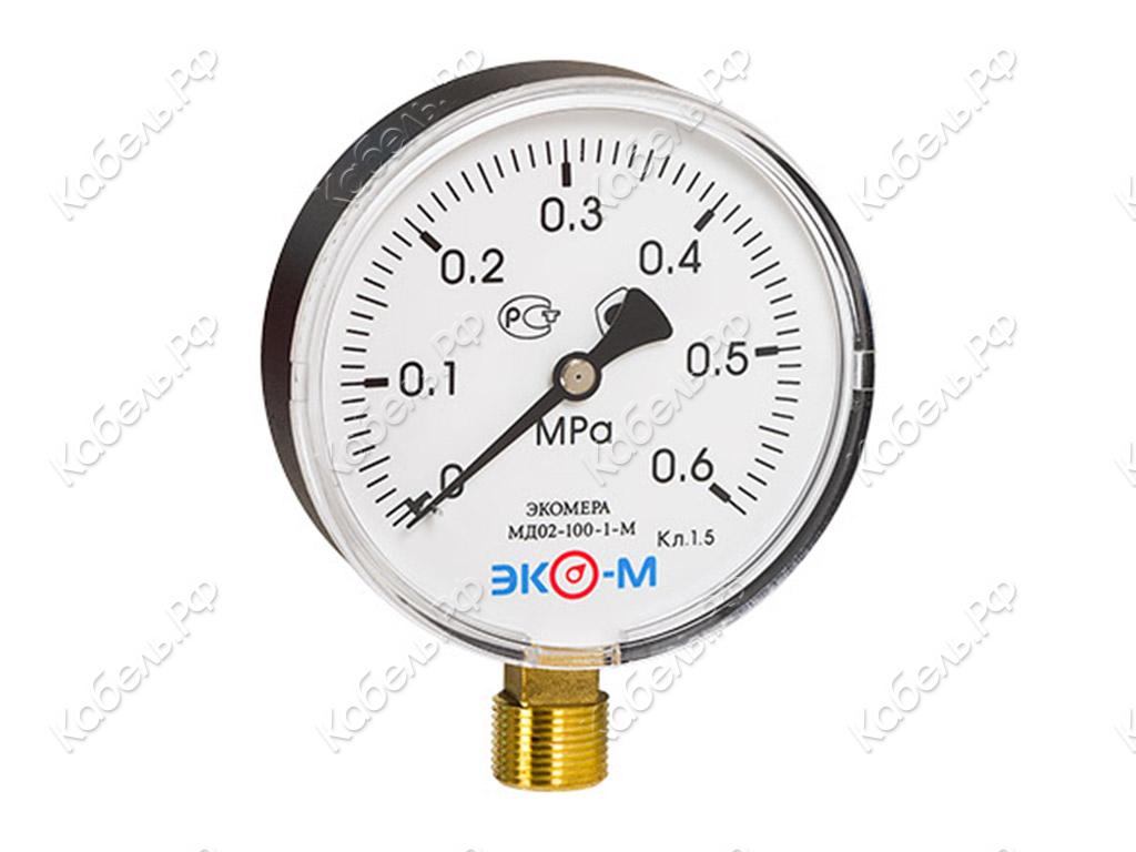 Изображение товара Манометр общетехнический МД02 0-0,6МПа G1/2 100мм класс 1,5 Экомера