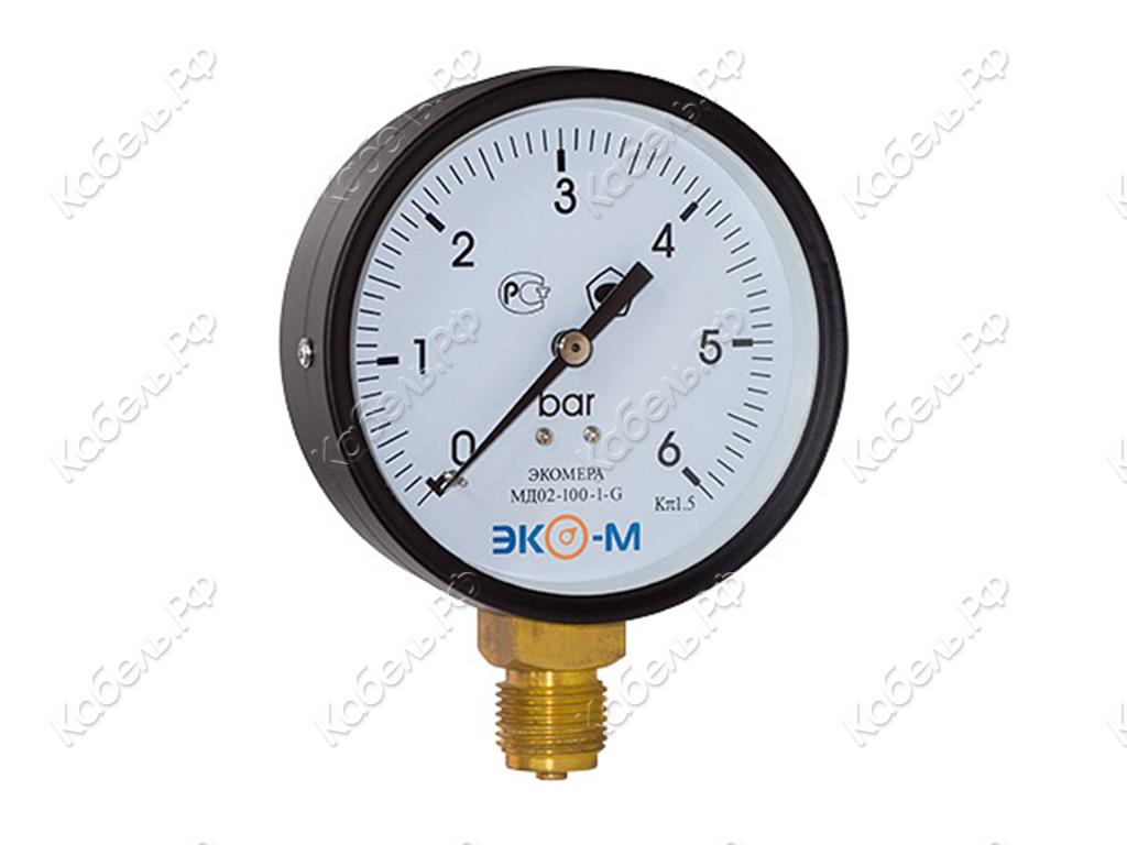 Изображение товара Манометр общетехнический МД02 (0-60бар) резьба G1/2 Д=100мм кл.т. 1,5 радиальное Экомера