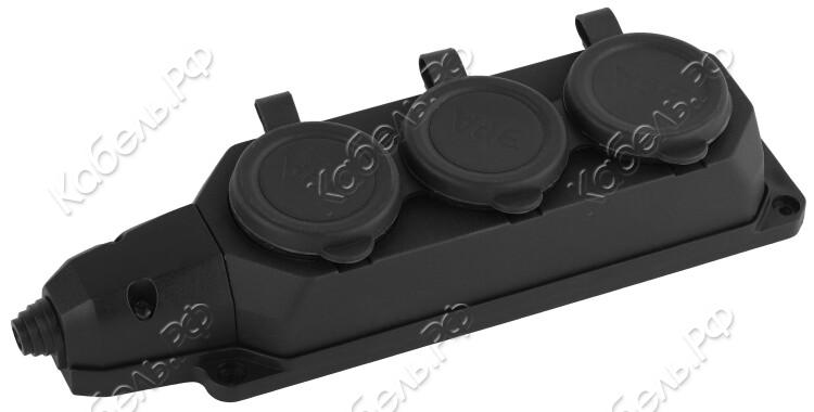 Изображение товара Колодка 3 гнез. с заземл. 16А K-3e-B-IP44 каучук черный ЭРА Б0044545