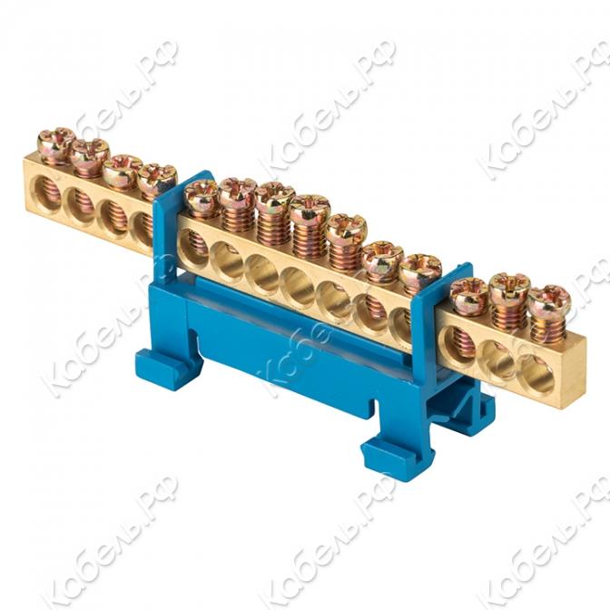 Изображение товара Шина "0" N (6х9мм) 14 отв. латунь синий изолятор тип "Стойка" на DIN-рейку розн. стикер PROxima EKF sn0-63-14-sb-r