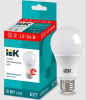 Лампа LED A60 шар 8Вт 12-24В 4000К E27 (10шт/уп) IEK LLE-A60-08-12-24-40-E27