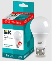 Лампа LED A60 шар 8Вт 24-48В 4000К E27 (10шт/уп) IEK LLE-A60-08-24-48-40-E27